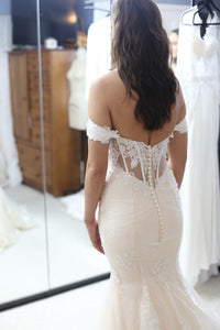 Couture Lace Mermaid Wedding Dress With Removable Off Shoulder (#SS16102) - Dream Dresses by P.M.N
 - 6