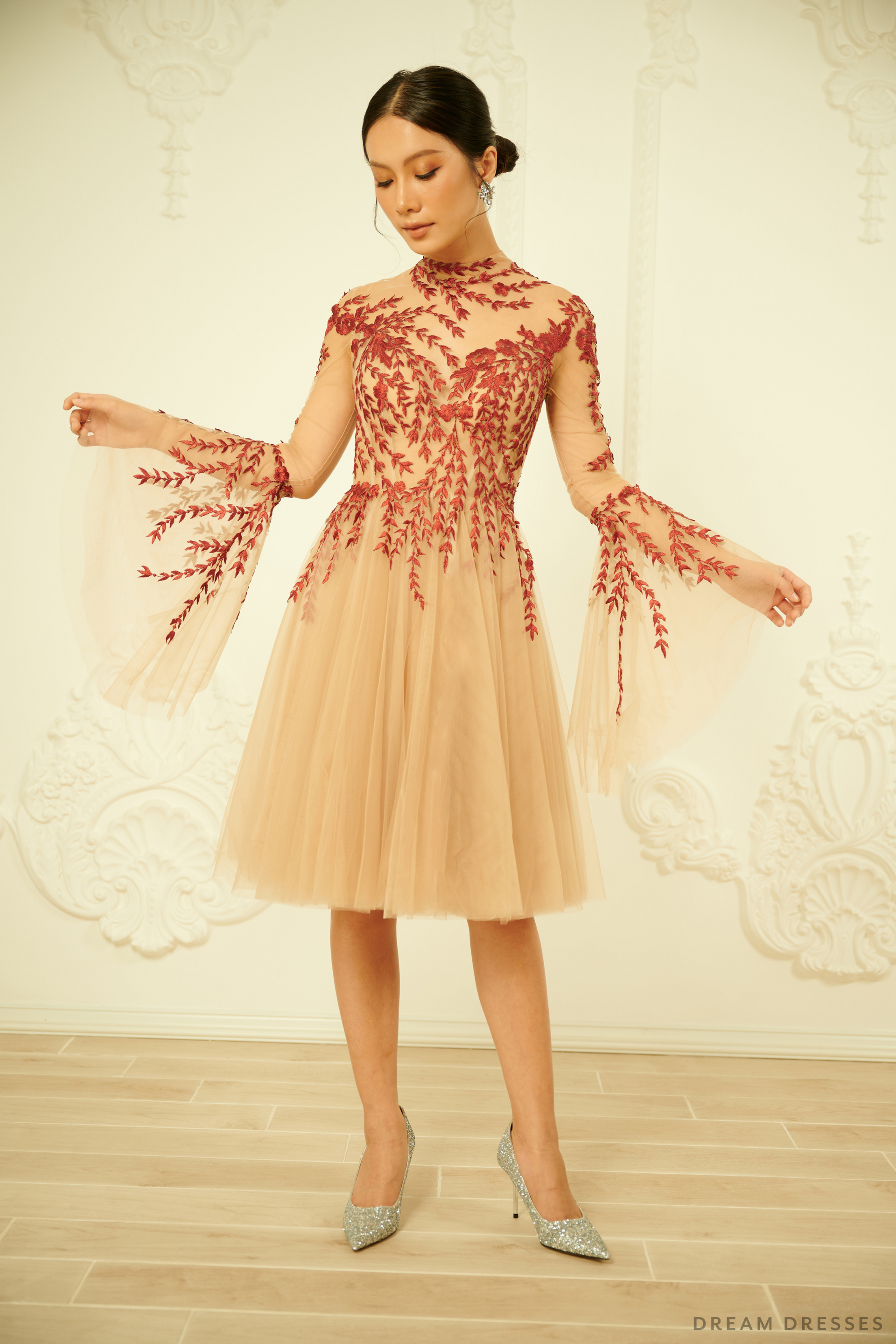 Red and Nude Couture Cocktail Dress (#Regina) - Dream Dresses by P.M.N.