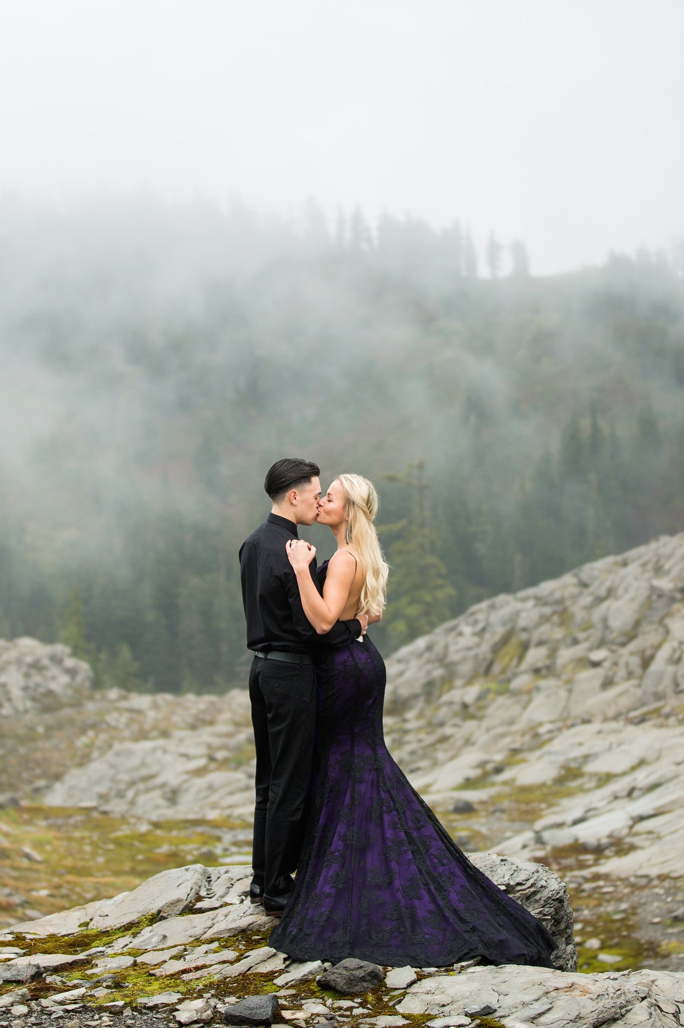 DreamDress By PMN Maia Black Purple Mermaid Wedding Dress Gown Plunging Spaghetti Straps Open Back Sleeveless Chapel Train | Size: Small DreamDress By PMN Maia Black Purple Mermaid Wedding Dress Gown Plunging Spaghetti Straps Open Back Sleeveless Chapel Train | Size: Small