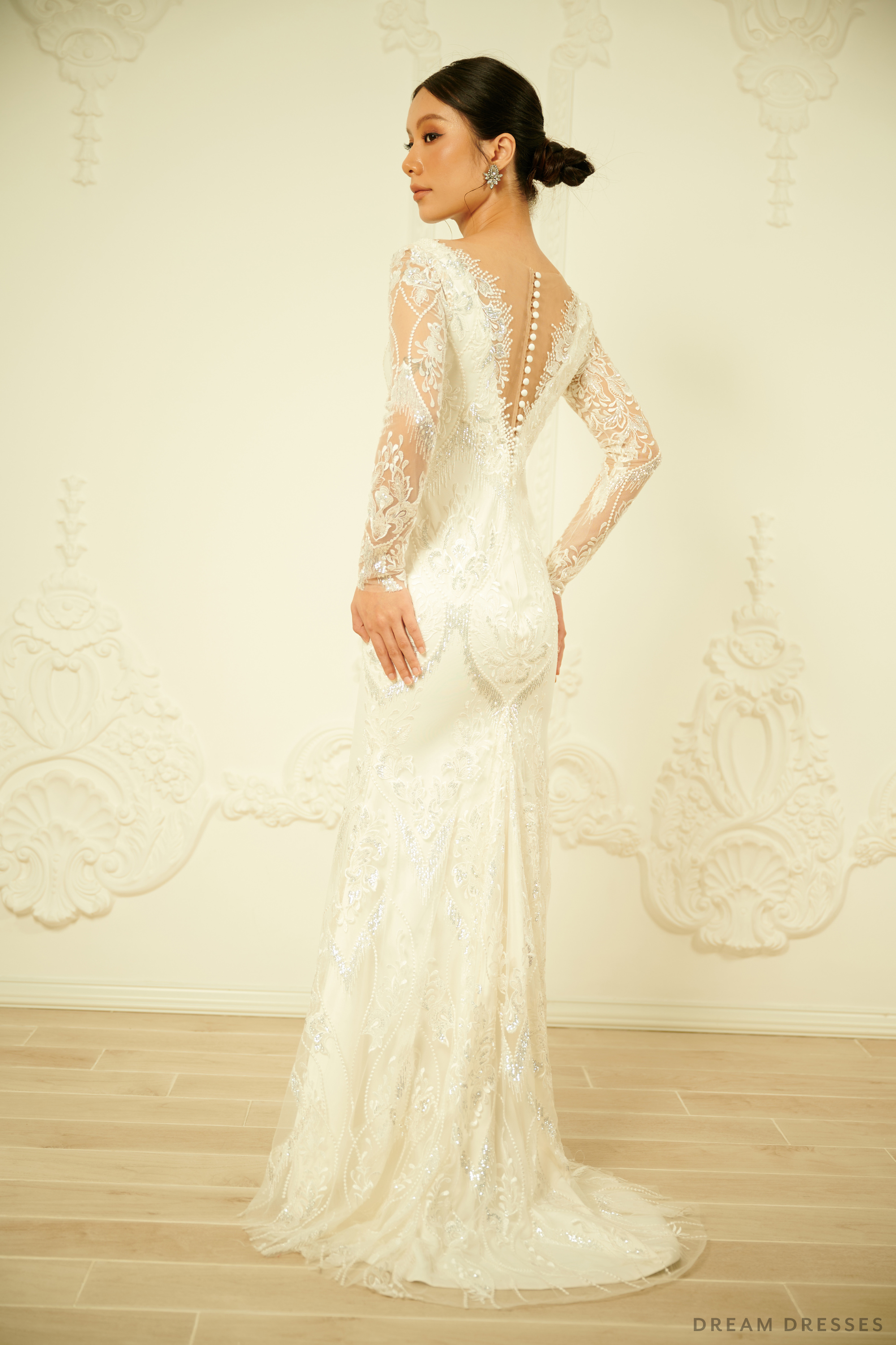 Long Sleeves Sheath Wedding Dress (#DOROTEA)