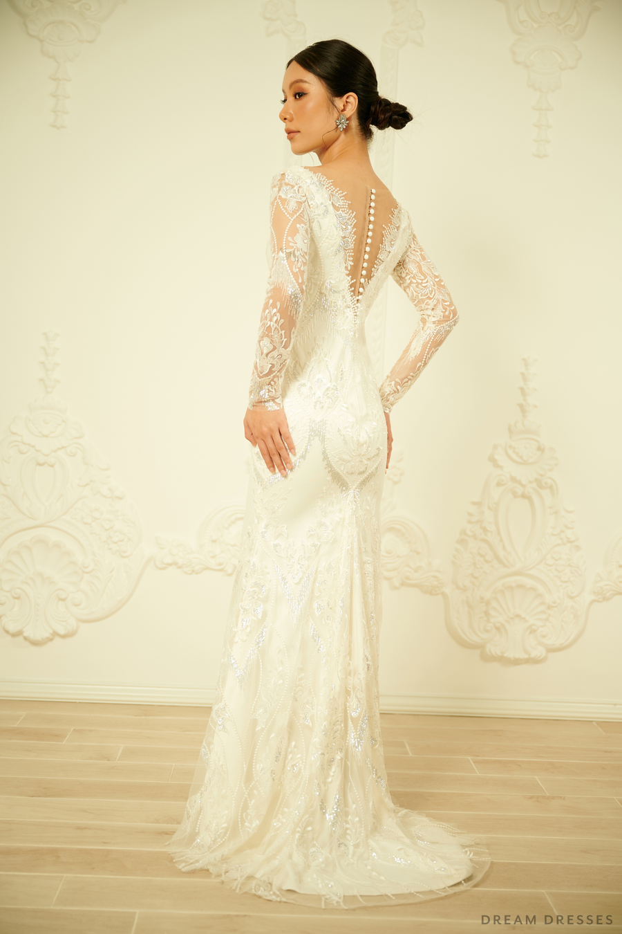 Long Sleeves Sheath Wedding Dress (#DOROTEA) - Dream Dresses by P.M.N.