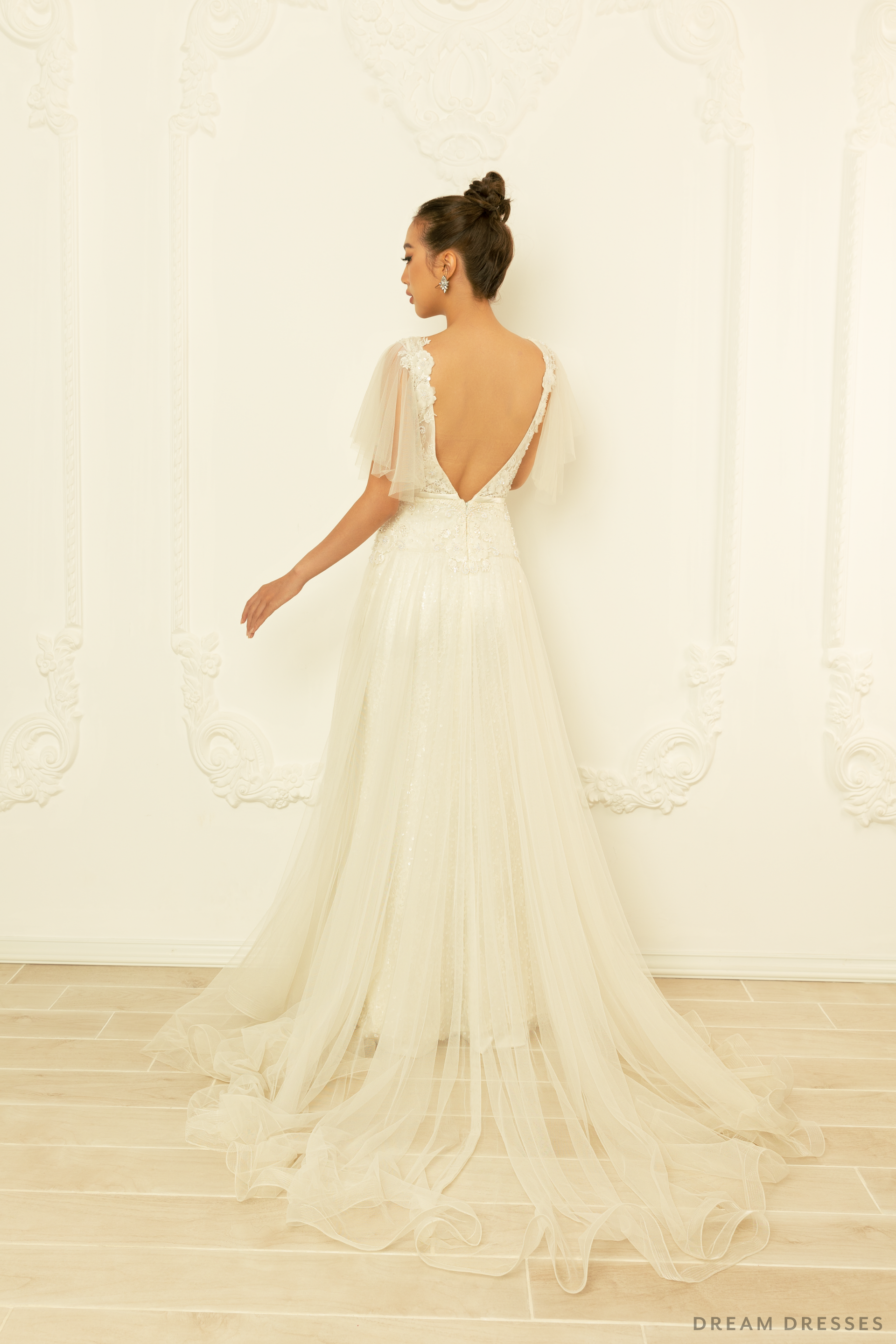Tulle A-line Wedding Dress with Floral Lace (#NORAH) - Dream Dresses by P.M.N.