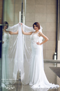 SAMPLE SALE /Two Tier Floor Length Bridal Veil with Lace Appliques and sequins (#PB107) - Dream Dresses by P.M.N
 - 4