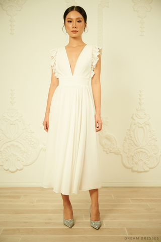 White Chiffon Rehearsal Dinner Dress (#VELIA)