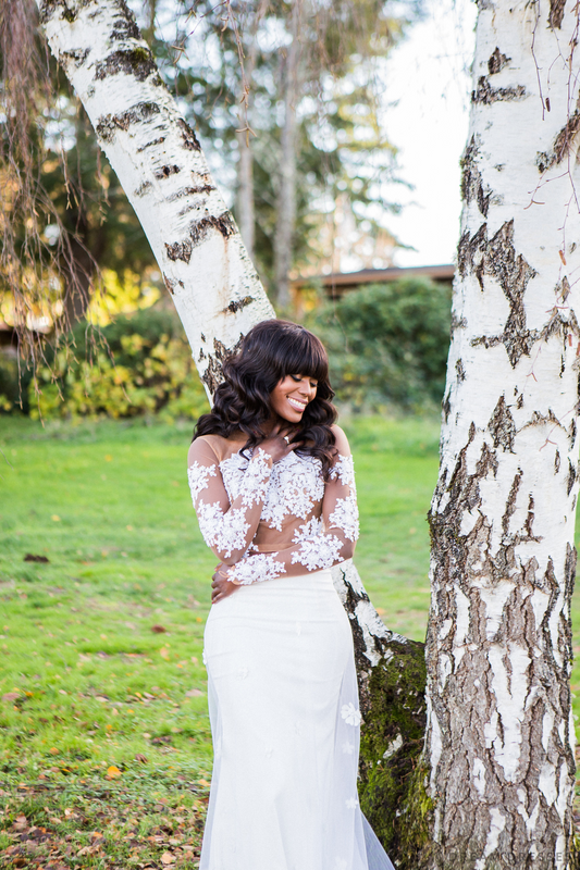 Nude Tulle Bridal Crop Top with White Lace (#MARENA) - Dream Dresses by P.M.N.