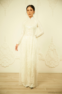 White Bridal Ao Dai | Vietnamese Traditional Bridal Dress (#ARTEMISIA) - Dream Dresses by P.M.N.