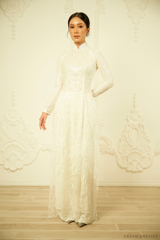 White Bridal Ao Dai | Vietnamese Traditional Bridal Dress (#ARTEMISIA)