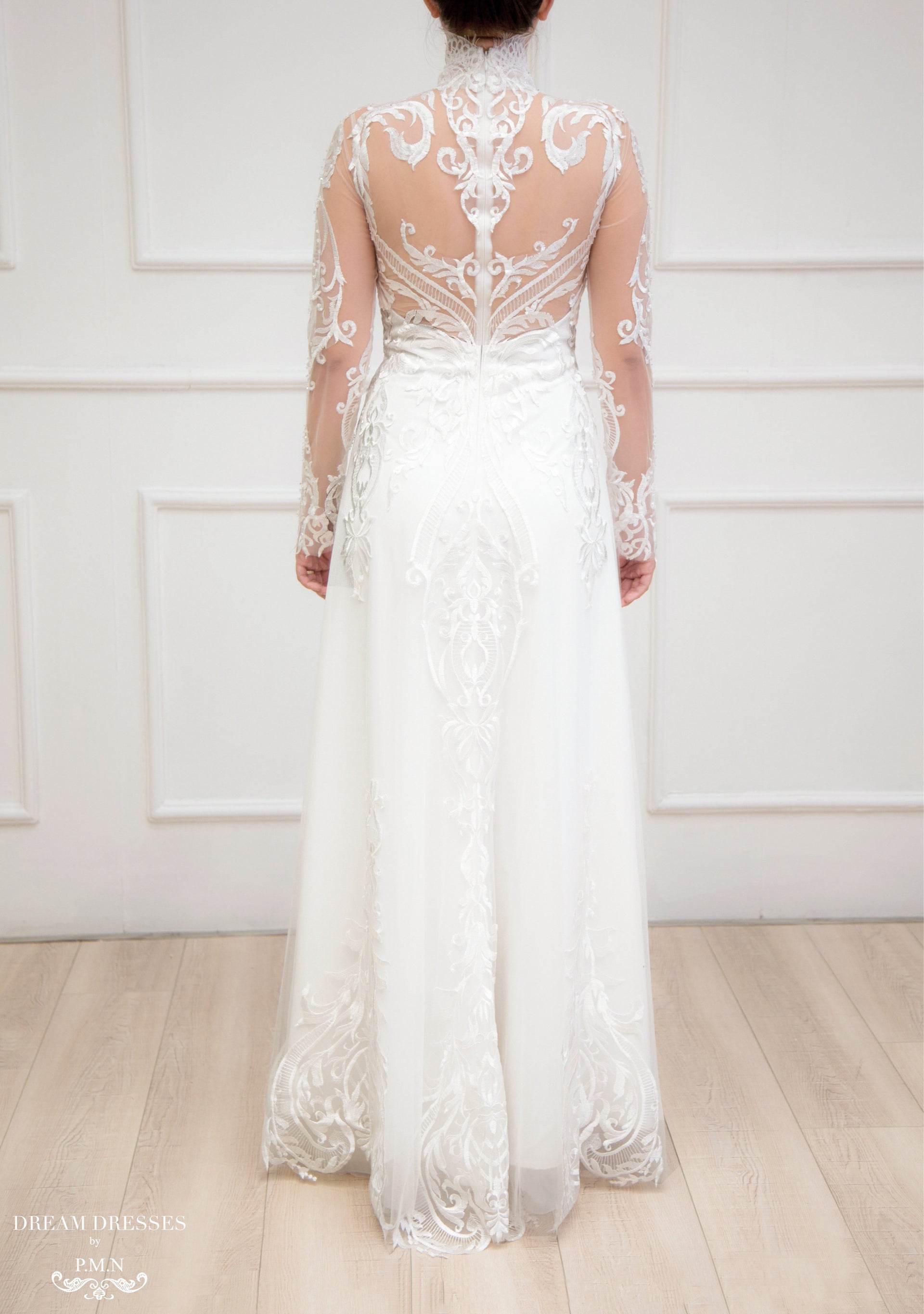 White Bridal Ao Dai | Modern Vietnamese Lace Bridal Dress (#YVONNE) - Dream Dresses by P.M.N.