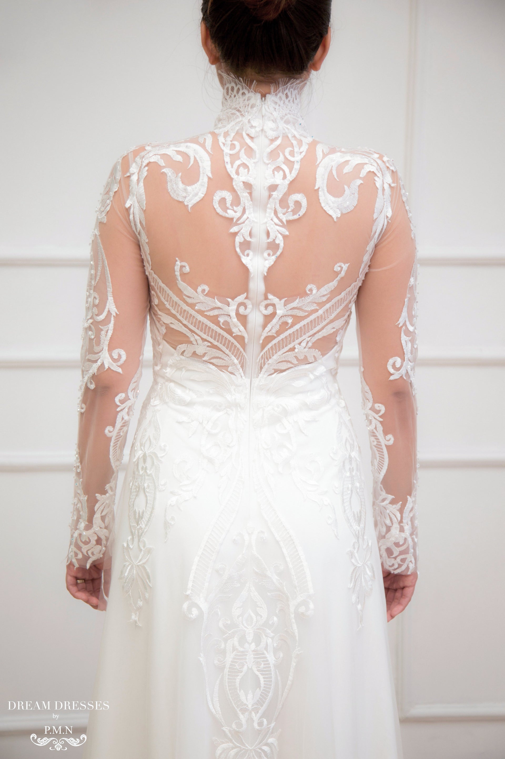 White Bridal Ao Dai | Modern Vietnamese Lace Bridal Dress (#YVONNE) - Dream Dresses by P.M.N.