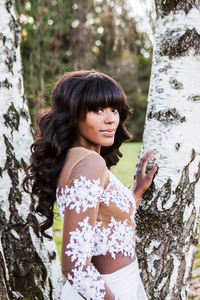 Nude Tulle Bridal Crop Top with White Lace (#MARENA) - Dream Dresses by P.M.N.