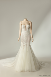 Couture Mermaid Wedding Dress with Sheer Back (#CALISTA) - Dream Dresses by P.M.N.