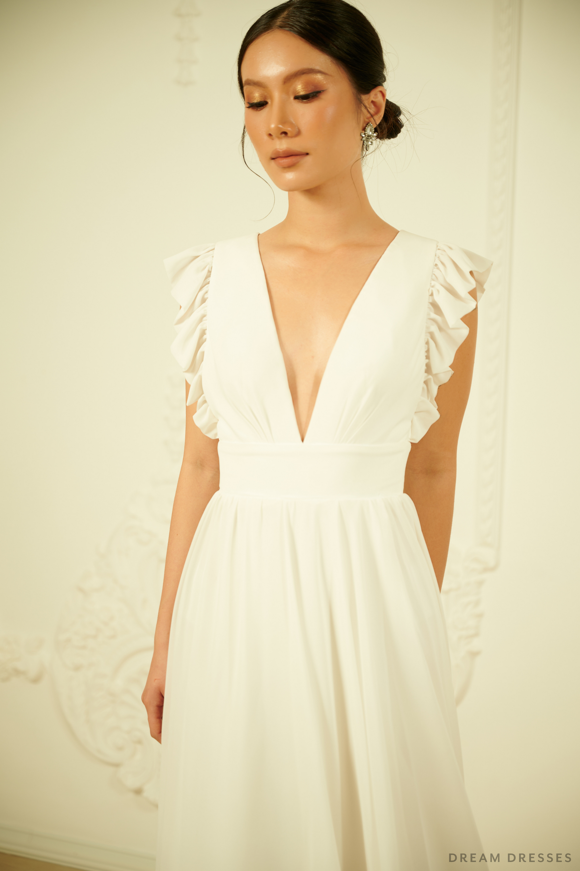 White Chiffon Rehearsal Dinner Dress (#VELIA) - Dream Dresses by P.M.N.
