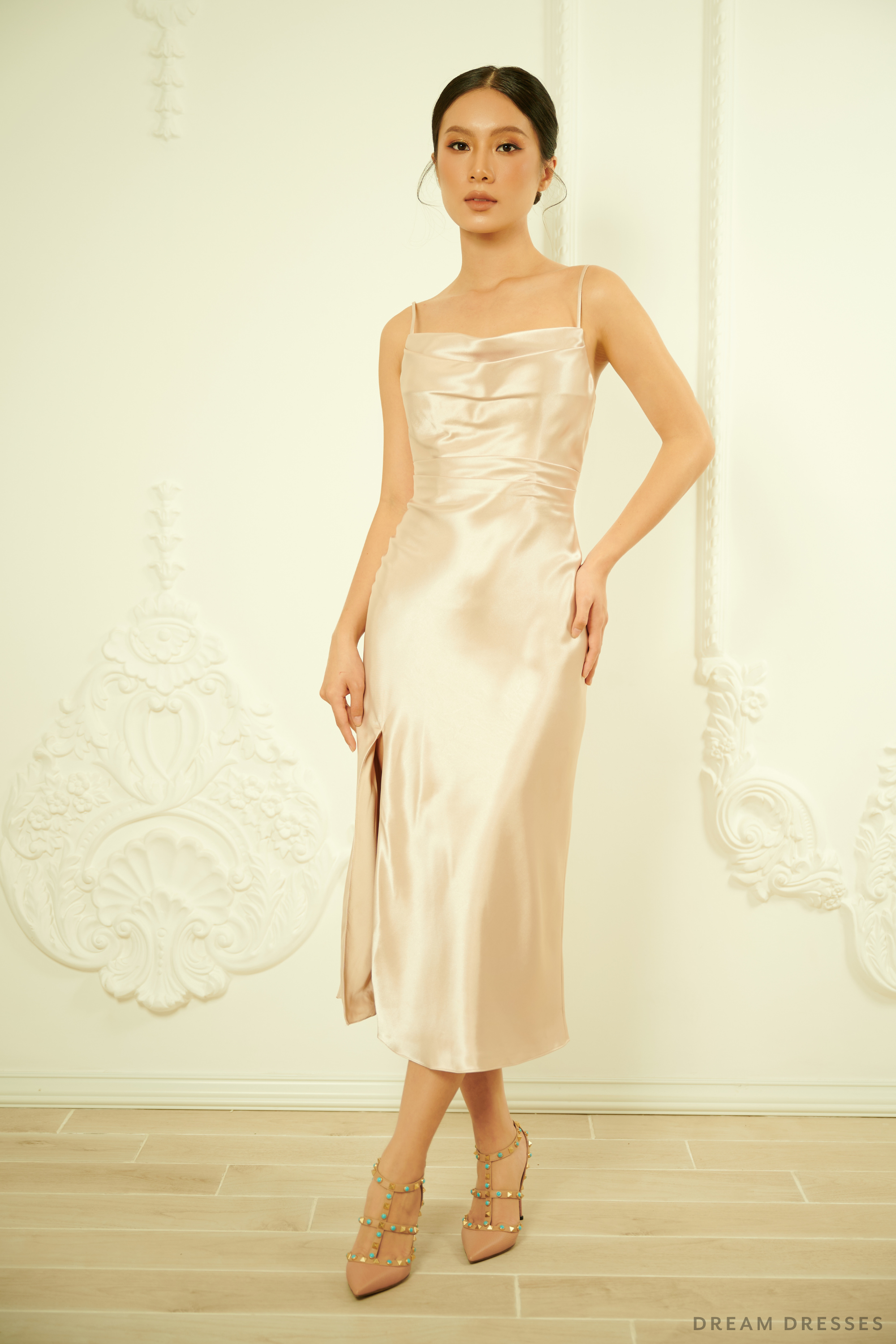 DreamDress By PMN Jasmine Wedding Guest Evening Dinner Cocktail Party Dress Rehearsal Midi Squared Neck Spaghetti Straps Side Slit | Size: 22 DreamDress By PMN Jasmine Wedding Guest Evening Dinner Cocktail Party Dress Rehearsal Midi Squared Neck Spaghetti Straps Side Slit | Size: 22