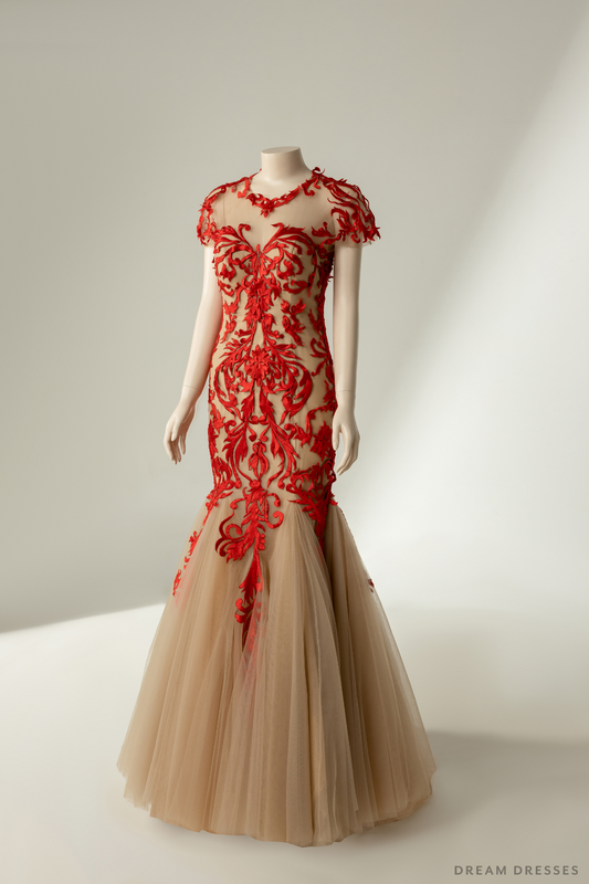 Couture Red Mermaid Wedding Gown with Embroidery (#ERINA) - Dream Dresses by P.M.N.