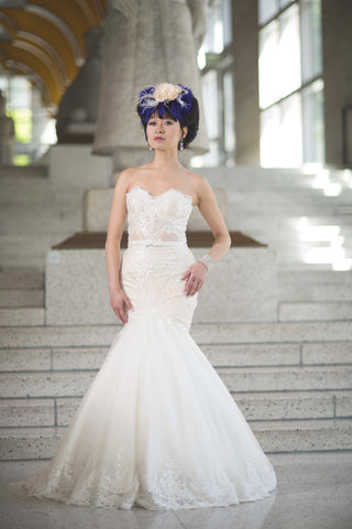 Sheer Bodice Trumpet Wedding Dress (Style # BETTY PB147) - Dream Dresses by P.M.N
 - 1