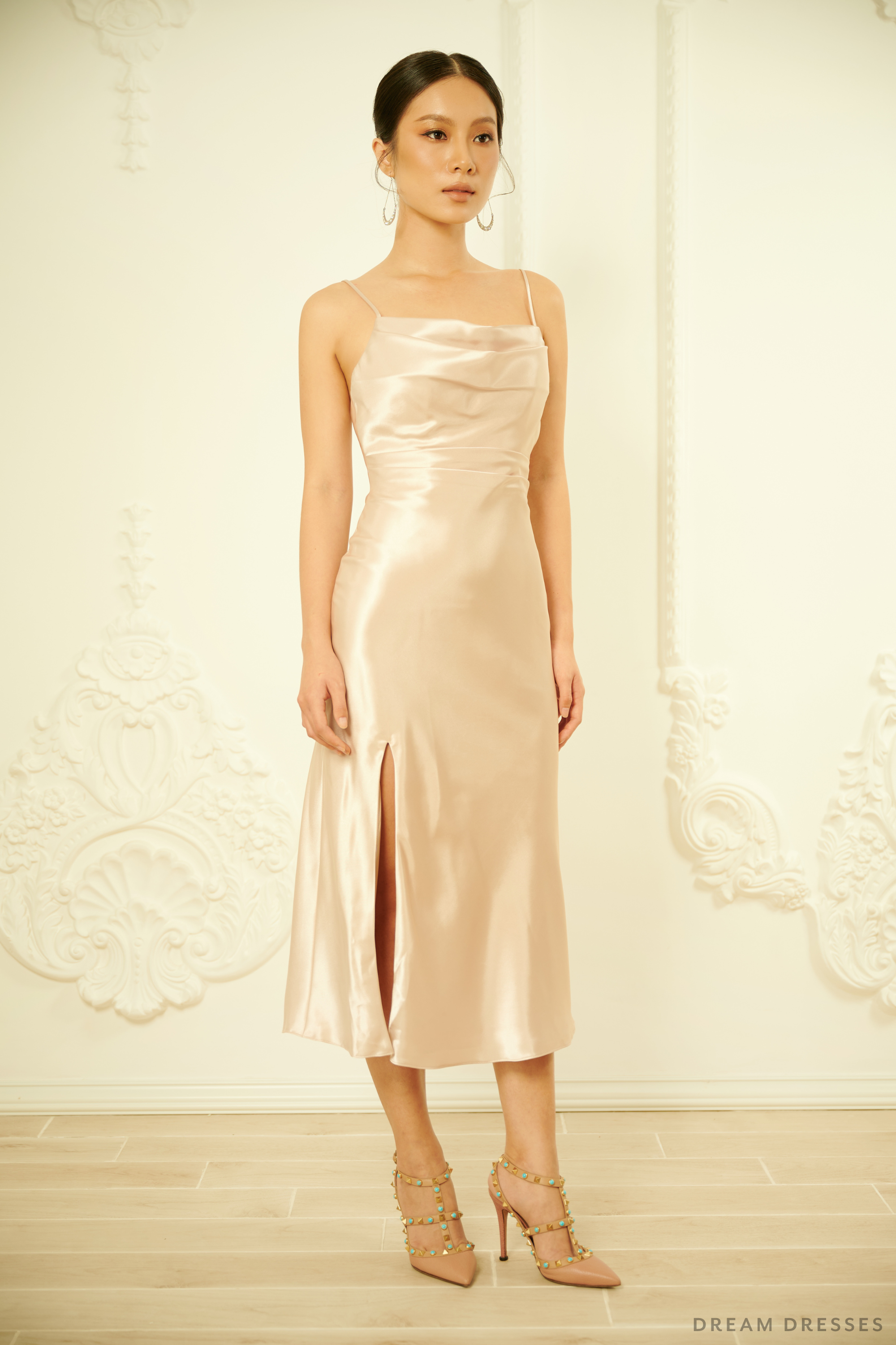 DreamDress By PMN Jasmine Wedding Guest Evening Dinner Cocktail Party Dress Rehearsal Midi Squared Neck Spaghetti Straps Side Slit | Size: 22 DreamDress By PMN Jasmine Wedding Guest Evening Dinner Cocktail Party Dress Rehearsal Midi Squared Neck Spaghetti Straps Side Slit | Size: 22