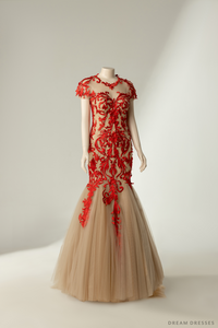 Couture Red Mermaid Wedding Gown with Embroidery (#ERINA) - Dream Dresses by P.M.N.