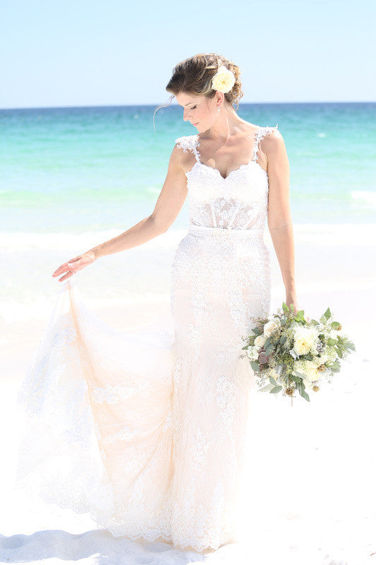 Couture Sheer Bodice Mermaid Wedding Dress (Style Nicole #PB239) - Dream Dresses by P.M.N
 - 1