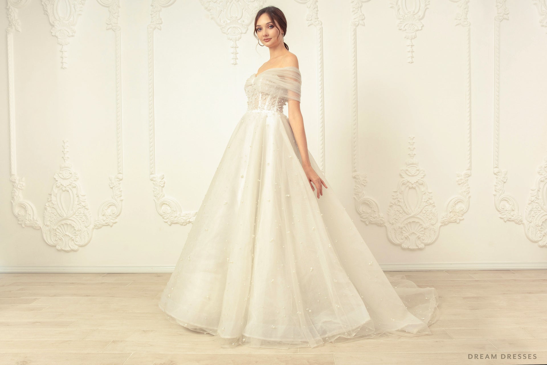 Off The Shoulder Ball Gown Wedding Dress (#Letizia) - Dream Dresses by P.M.N.