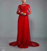 Red Bridal Ao Dai | Vietnamese Bridal Dress with Embellishment (#ADALIE) - Dream Dresses by P.M.N.
