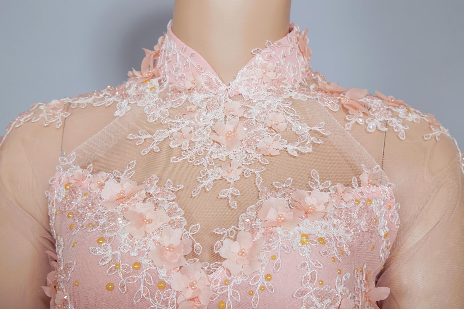 Blush Pink Bridal Ao Dai | Vietnamese Bridal Dress with Embellishment (#ANNIE) - Dream Dresses by P.M.N.