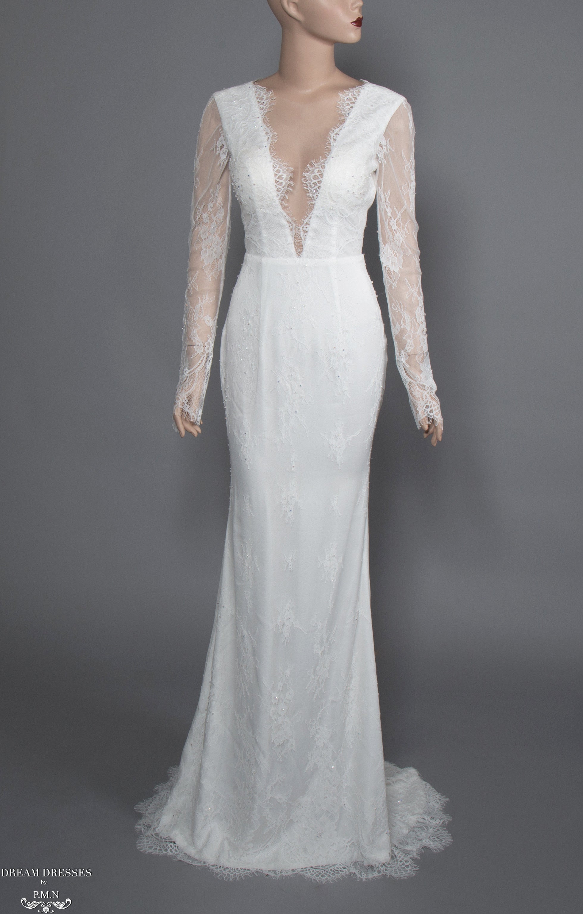 Long Sleeve Chantilly Lace Wedding Dress (#Acacia)