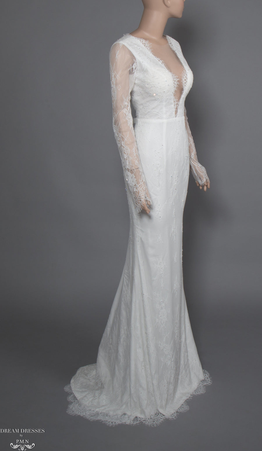 Long Sleeve Chantilly Lace Wedding Dress (#Acacia) - Dream Dresses by P.M.N.