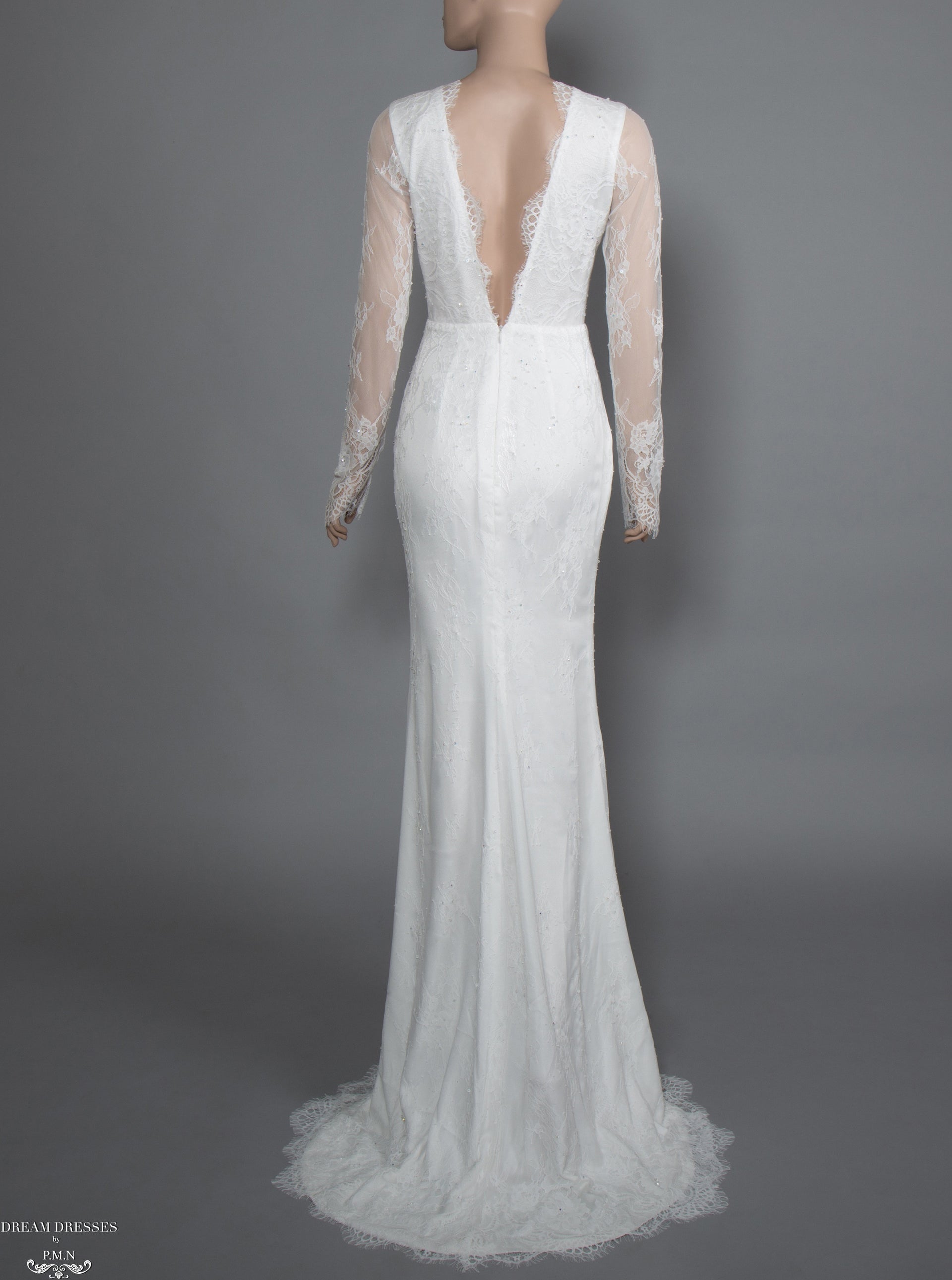 Long Sleeve Chantilly Lace Wedding Dress (#Acacia) - Dream Dresses by P.M.N.