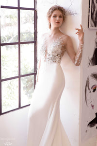 Illusion Long Sleeve Sheath Gown (#Adara) - Dream Dresses by P.M.N.