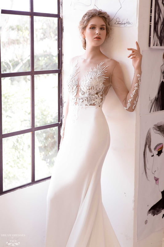 Illusion Long Sleeve Sheath Gown (#Adara) - Dream Dresses by P.M.N.