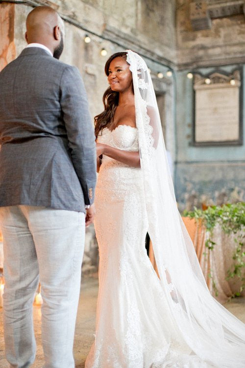 Cathedral Bridal Veil With Lace Appliqué Edge (#PB146) - Dream Dresses by P.M.N
 - 7