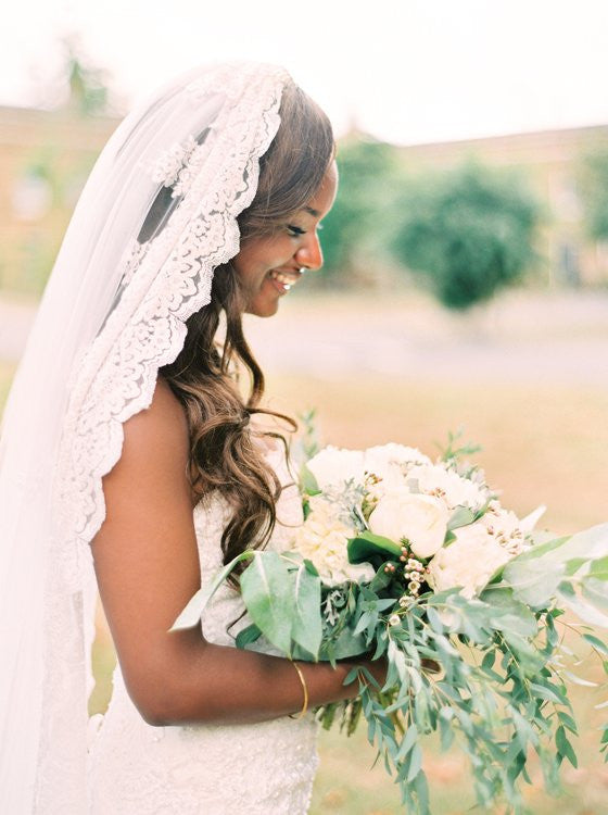 Cathedral Bridal Veil With Lace Appliqué Edge (#PB146)