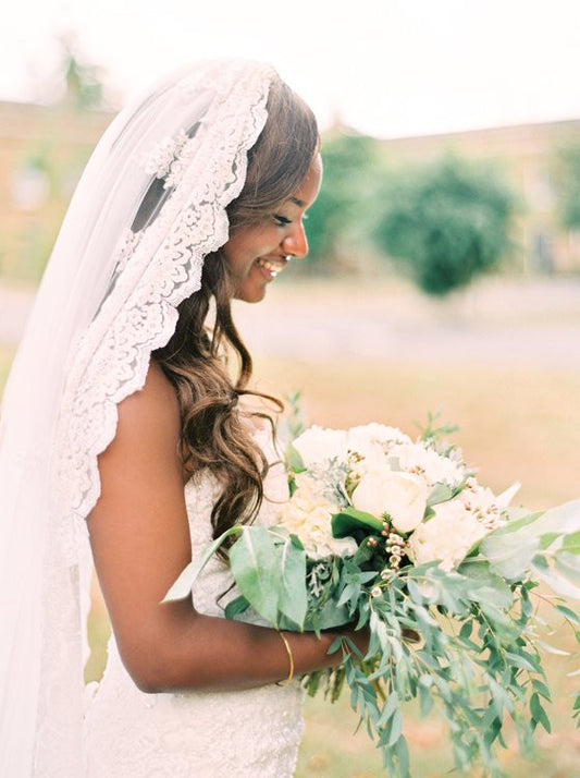 Cathedral Bridal Veil With Lace Appliqué Edge (#PB146) - Dream Dresses by P.M.N
 - 1