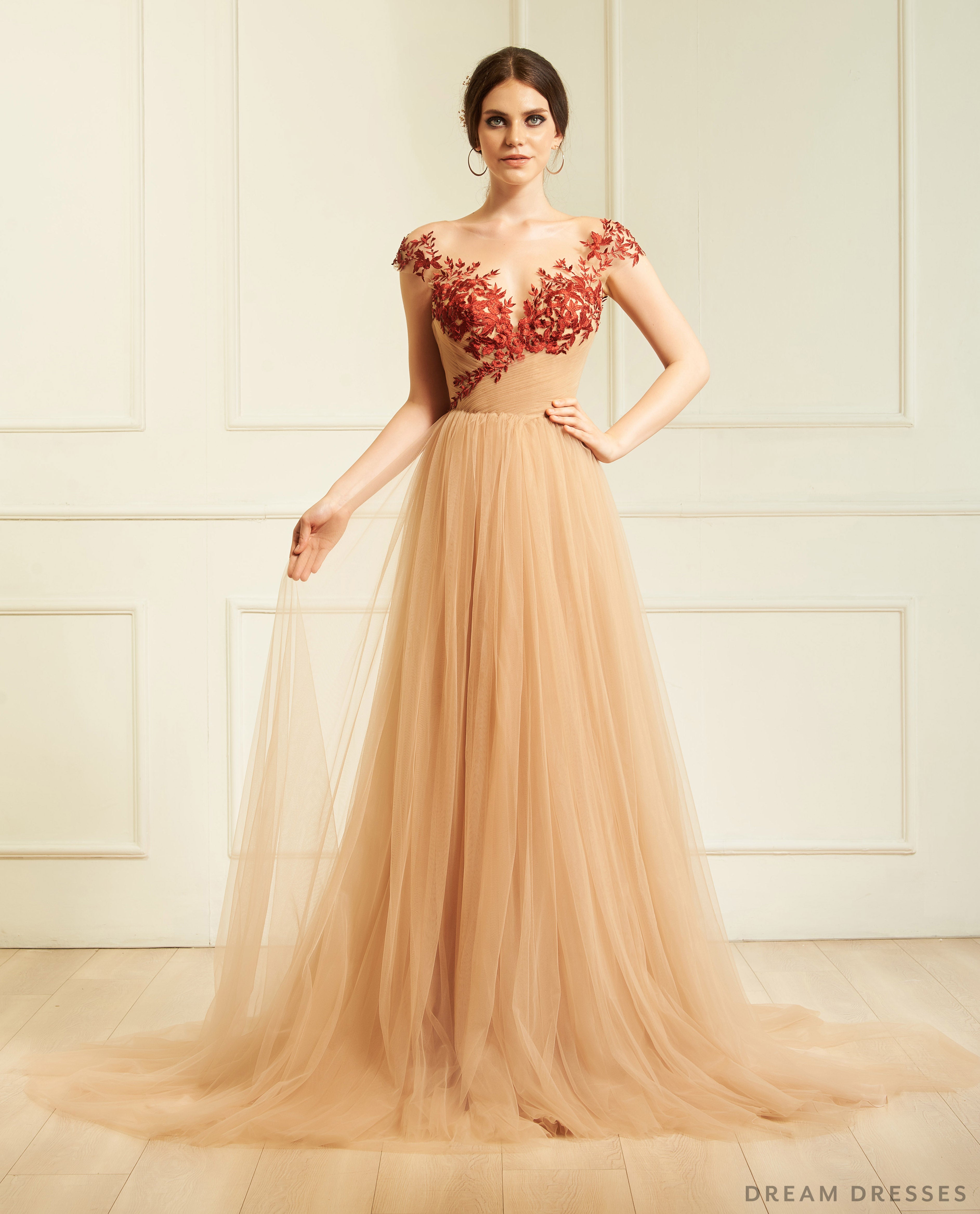 Nude Wedding Gown with Red Lace (#Aida )