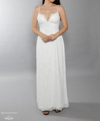 White Bridal Ao Dai | Vietnamese Lace Bridal Dress with Modern Neckline (#AIMEE) - Dream Dresses by P.M.N.