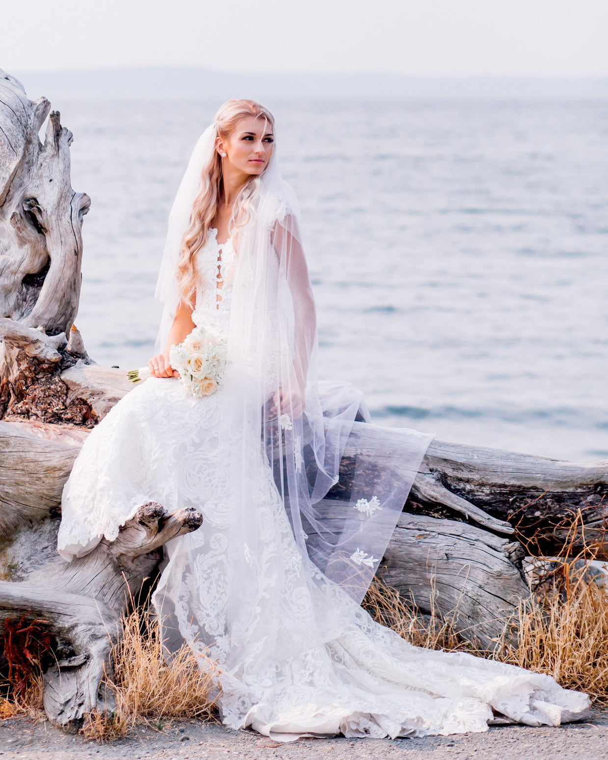 Waltz-Length Veil with Lace Applique | Alysia Waltz-Length Veil with Lace Applique | Alysia