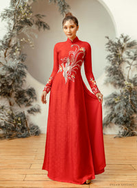 Red Bridal Ao Dai | Vietnamese Traditional Bridal Dress with Phoenix Embellishments (#AMAYA) - Dream Dresses by P.M.N.