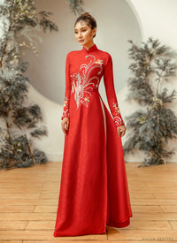 Red Bridal Ao Dai | Vietnamese Traditional Bridal Dress with Phoenix Embellishments (#AMAYA) - Dream Dresses by P.M.N.