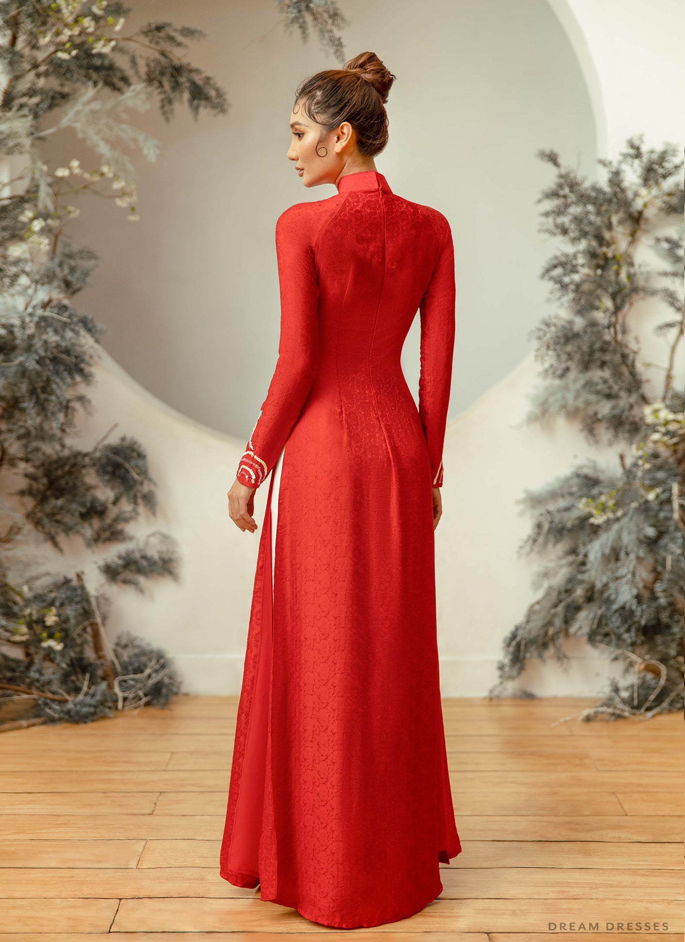 Red Bridal Ao Dai | Vietnamese Traditional Bridal Dress with Phoenix Embellishments (#AMAYA) - Dream Dresses by P.M.N.