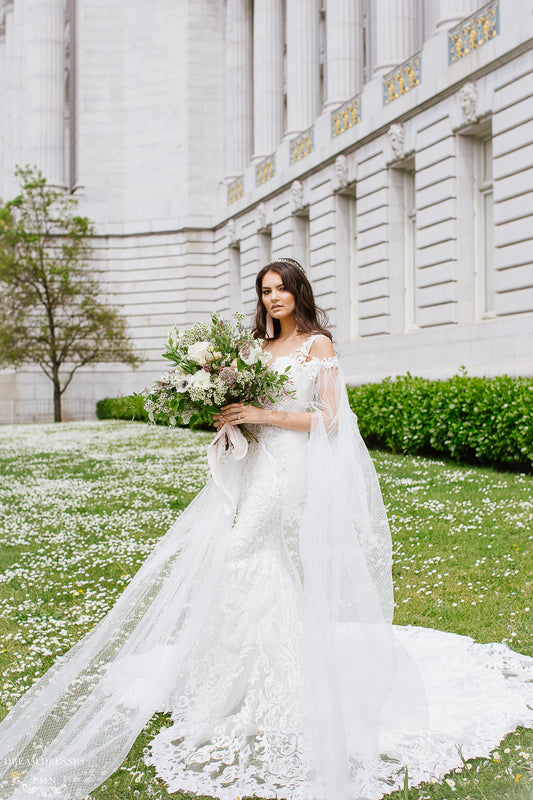 Detachable Off The Shoulder Bridal Cape Sleeves (#MARIAH) - Dream Dresses by P.M.N.