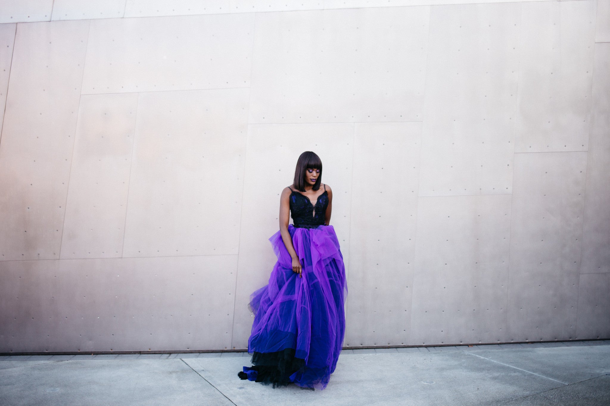 DreamDress By PMN Ball Wedding Guest Evening Dinner Cocktail Party Dress Black Purple Plunging Spaghetti Straps Open Back | Size: Large DreamDress By PMN Ball Wedding Guest Evening Dinner Cocktail Party Dress Black Purple Plunging Spaghetti Straps Open Back | Size: Large