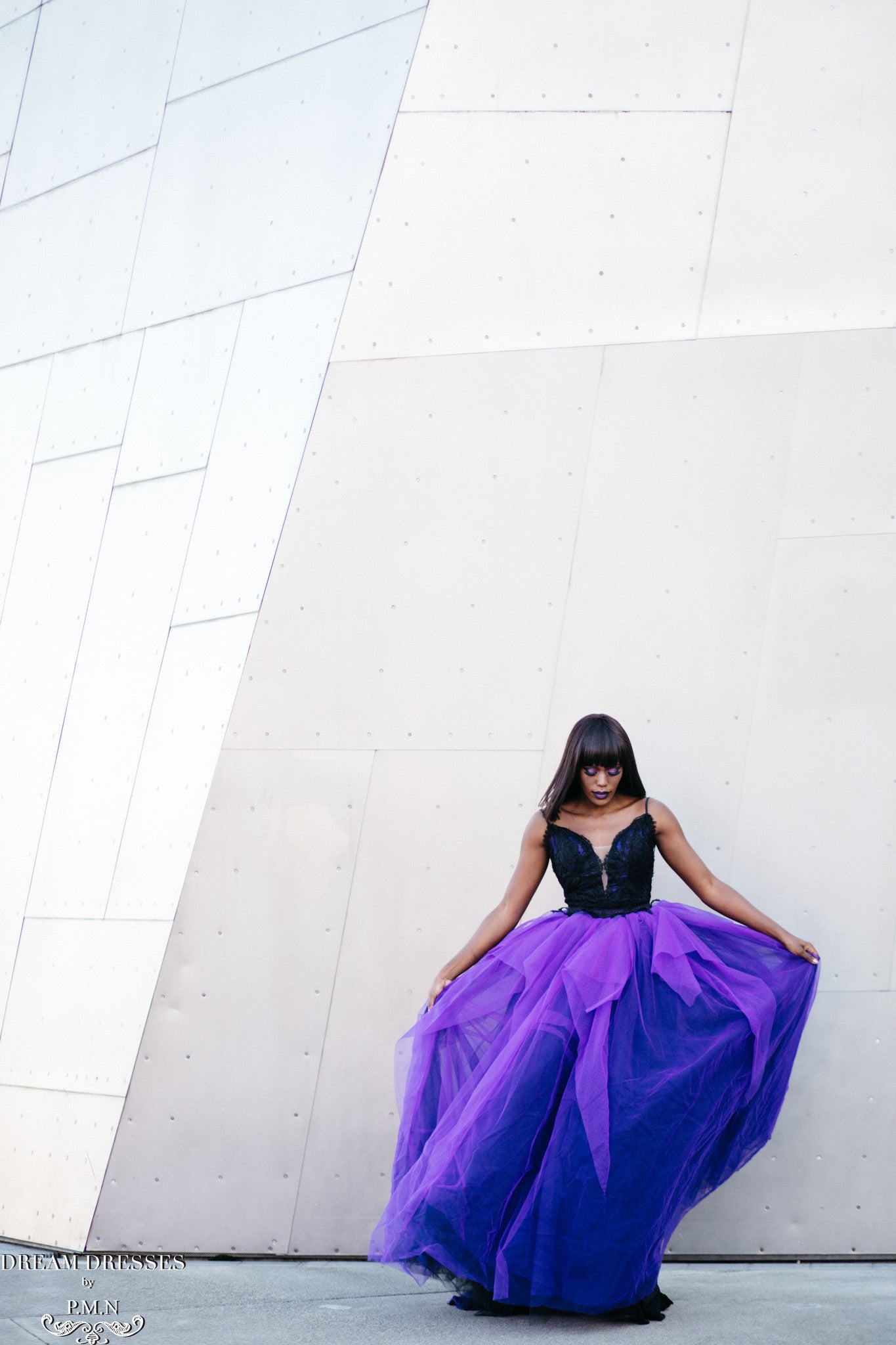 DreamDress By PMN Ball Wedding Guest Evening Dinner Cocktail Party Dress Black Purple Plunging Spaghetti Straps Open Back | Size: Large DreamDress By PMN Ball Wedding Guest Evening Dinner Cocktail Party Dress Black Purple Plunging Spaghetti Straps Open Back | Size: Large