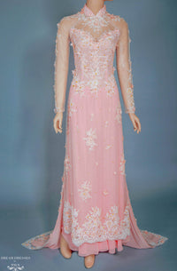 Blush Pink Bridal Ao Dai | Vietnamese Bridal Dress with Embellishment (#ANNIE) - Dream Dresses by P.M.N.