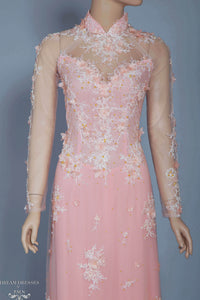 Blush Pink Bridal Ao Dai | Vietnamese Bridal Dress with Embellishment (#ANNIE) - Dream Dresses by P.M.N.