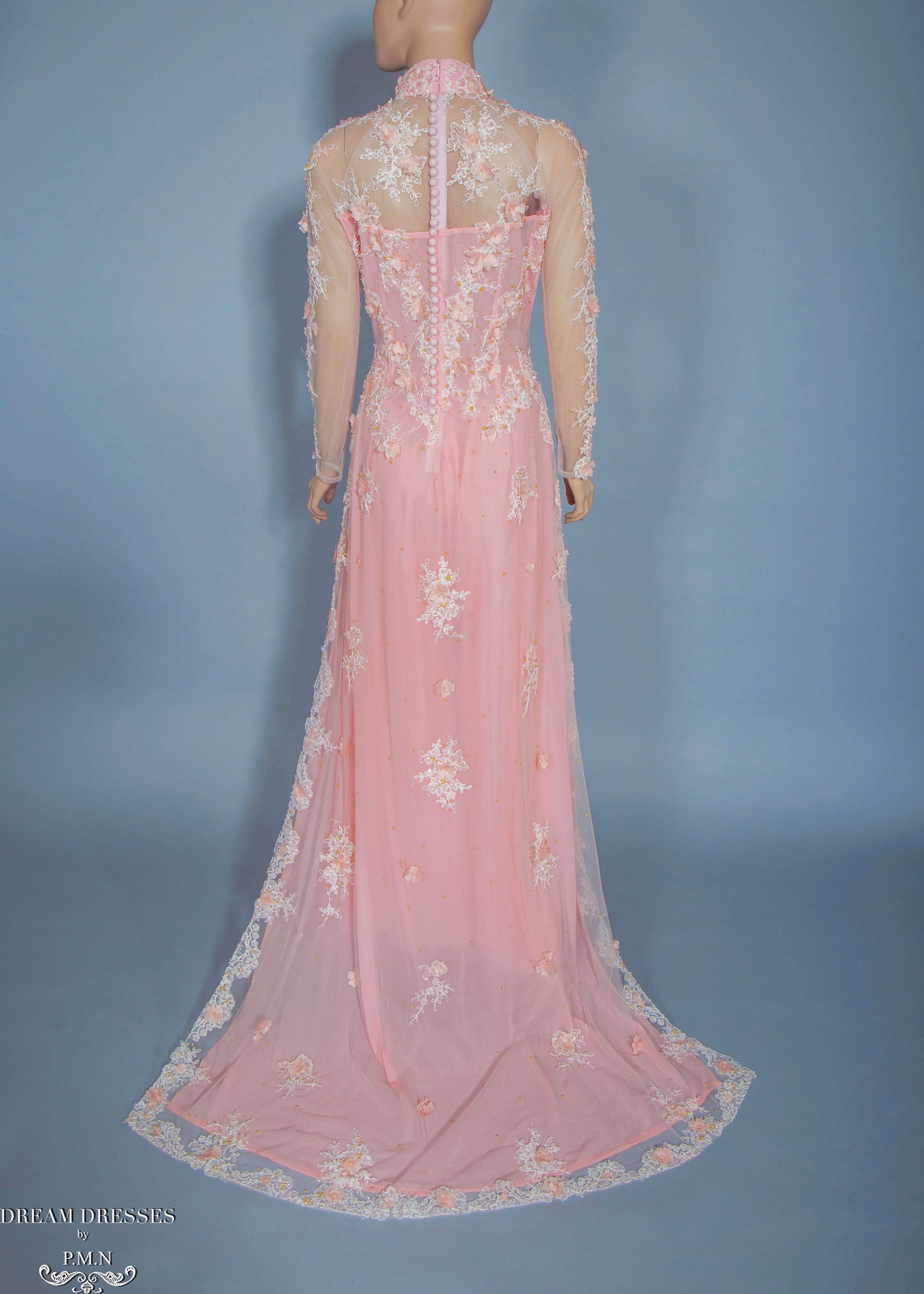 Blush Pink Bridal Ao Dai | Vietnamese Bridal Dress with Embellishment (#ANNIE) - Dream Dresses by P.M.N.