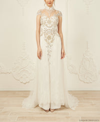 White Bridal Ao Dai | Modern Vietnamese Bridal Dress with Embellishments (#ANTHEA) - Dream Dresses by P.M.N.