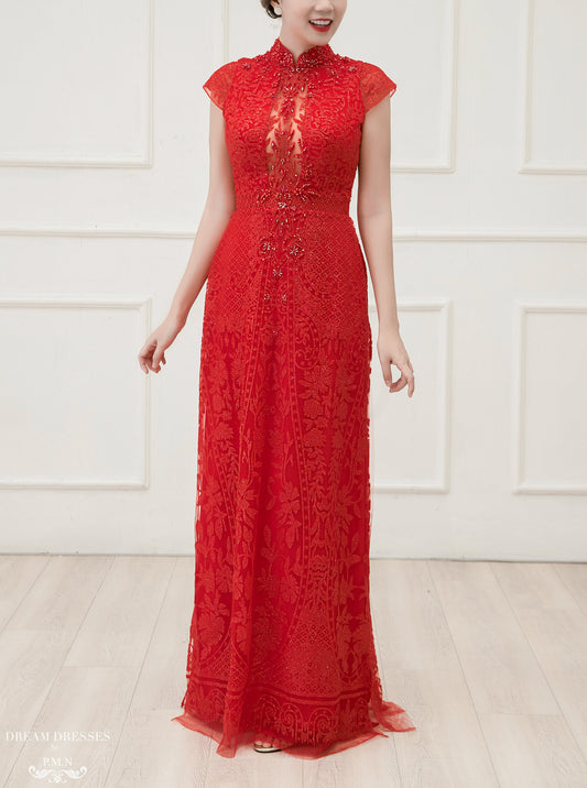 Red Bridal Ao Dai | Vietnamese Bridal Dress (#APOLLINE) - Dream Dresses by P.M.N.