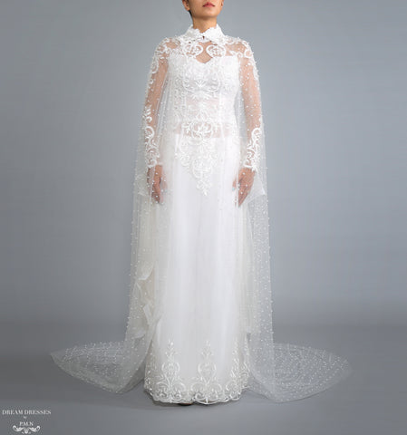 Sparkling Cathedral Pearl Bridal Cape (#AXELLE)