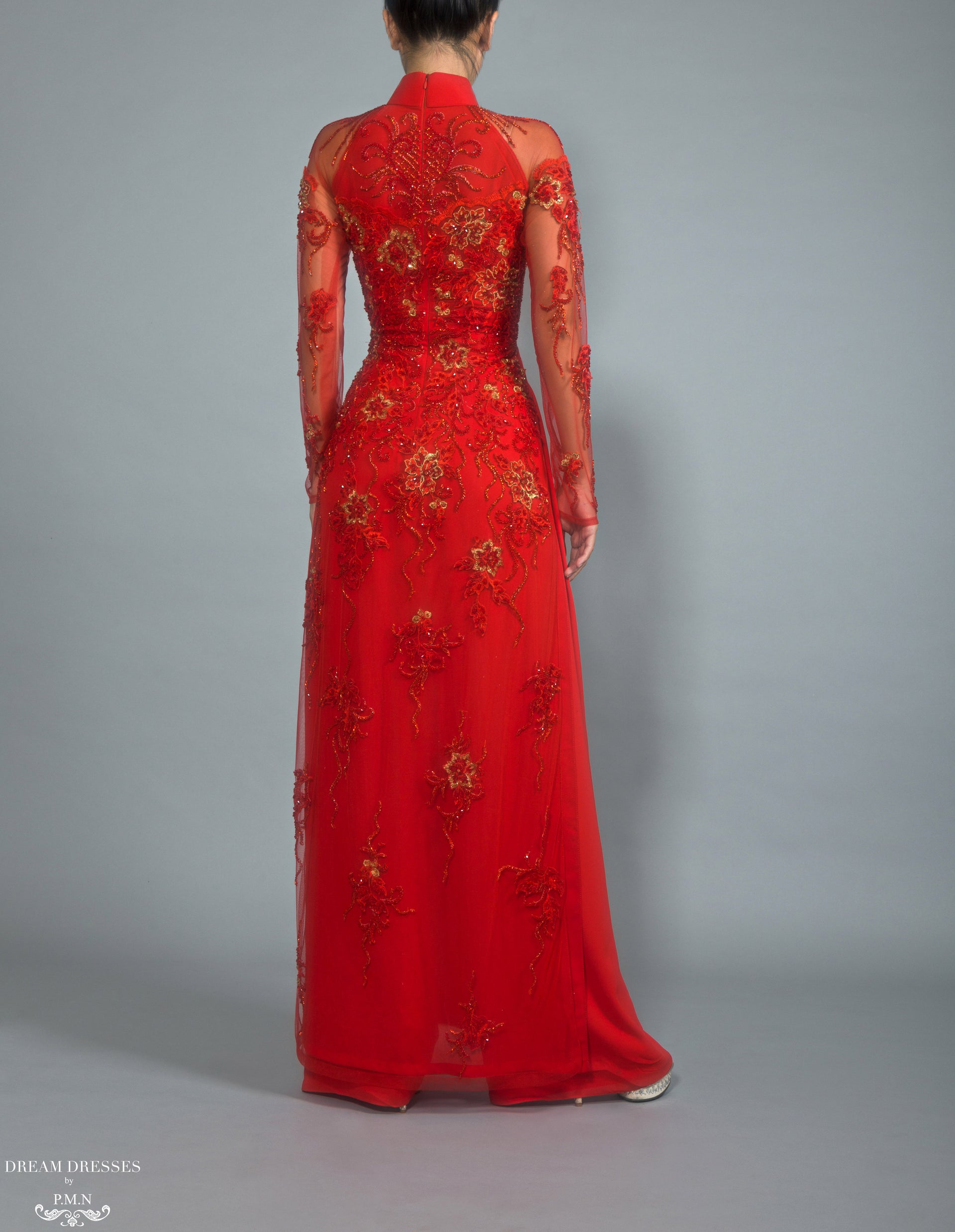 Red Bridal Ao Dai | Vietnamese Lace Bridal Dress (#BRUCIE) - Dream Dresses by P.M.N.