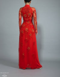 Red Bridal Ao Dai | Vietnamese Lace Bridal Dress (#BRUCIE) - Dream Dresses by P.M.N.